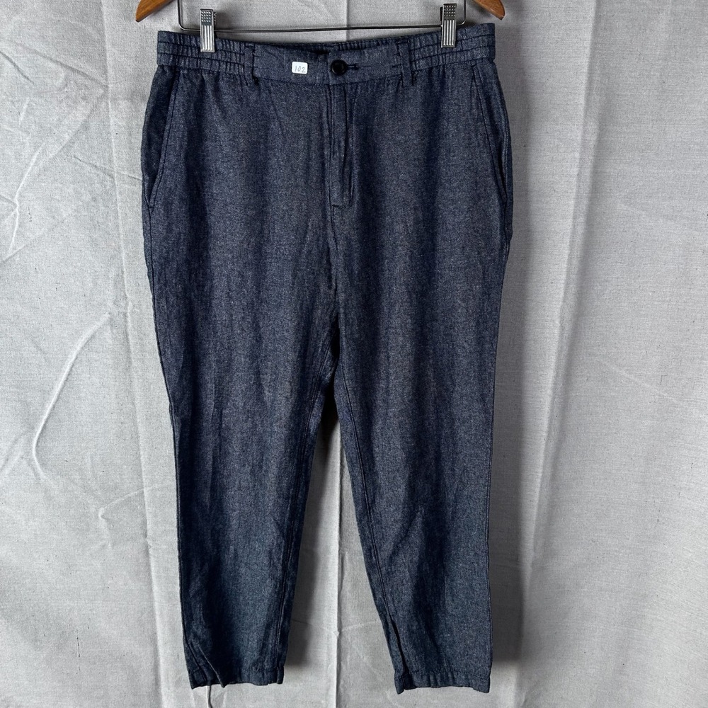 Banana Republic Mens 33x32 Athletic Fit Linen Cotton Blend Pants Blue Textured
